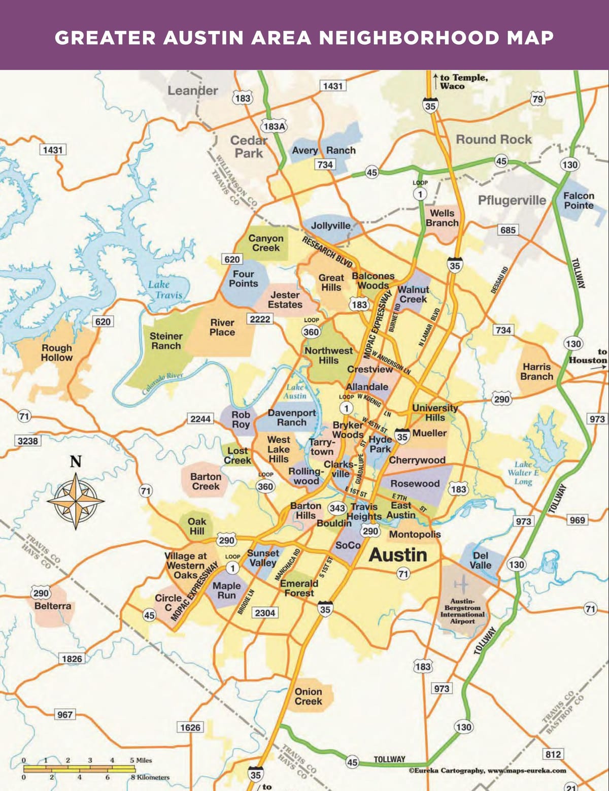karta Austin Texas četvrtine