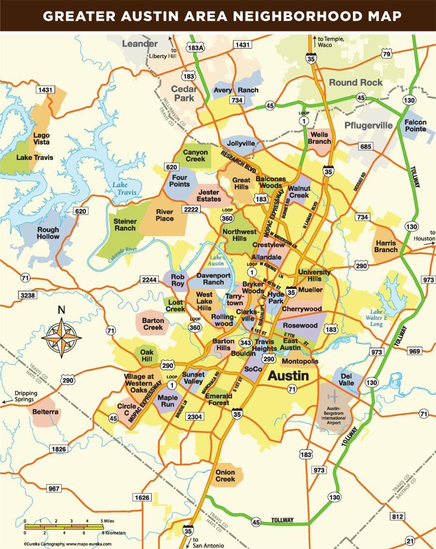 karta Austin Texas području